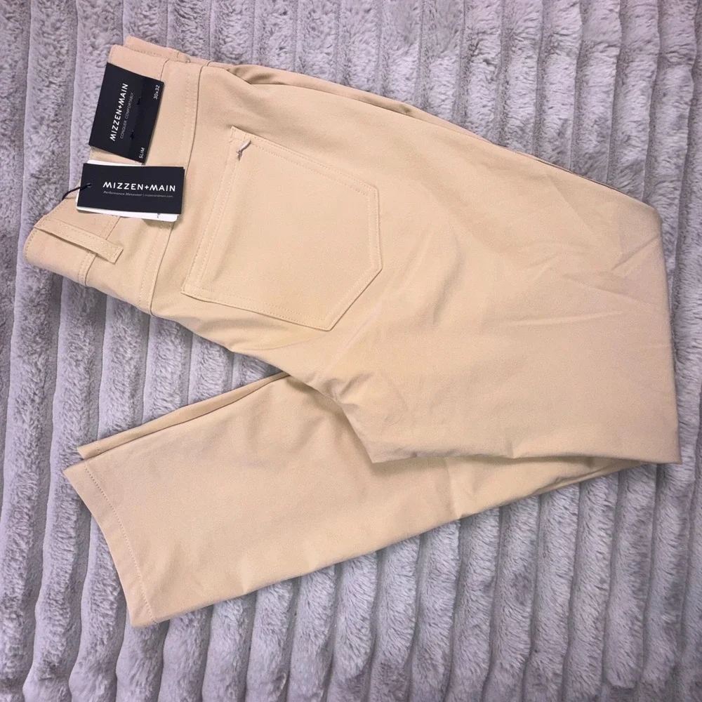 Mizzen+Main Helmsman Pants Mens 30x32 Chino Khaki Stretch Slim Fit Tapered‎ Leg